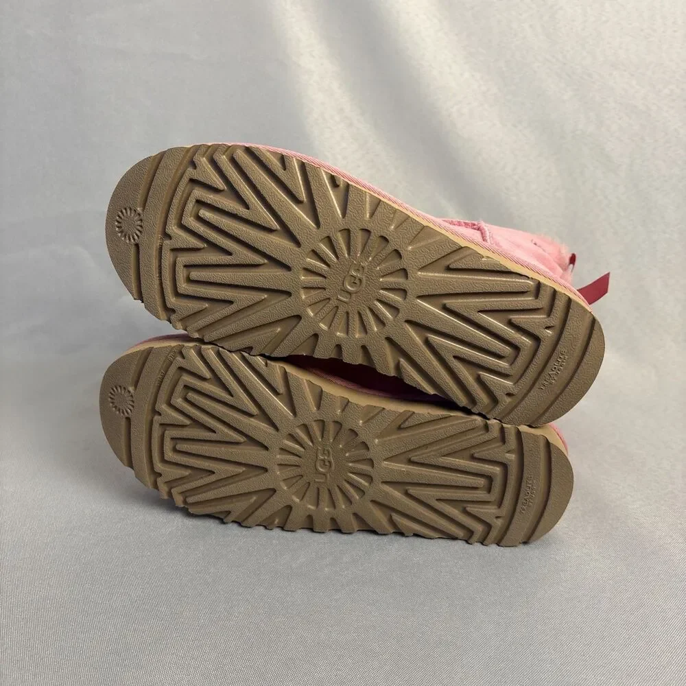 Womens UGG Boots Mini Bailey Bow WBRR Pink Sz 7 Suede Coquette Festival Sold Out - Picture 15 of 15